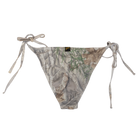 Camouflage bikini bottom with tie sides on a white background