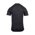 Rear view of black tee