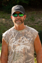 Man wearing camo shirt and black "Get Bit!" hat
