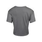 Rear view of dark grey crop tee