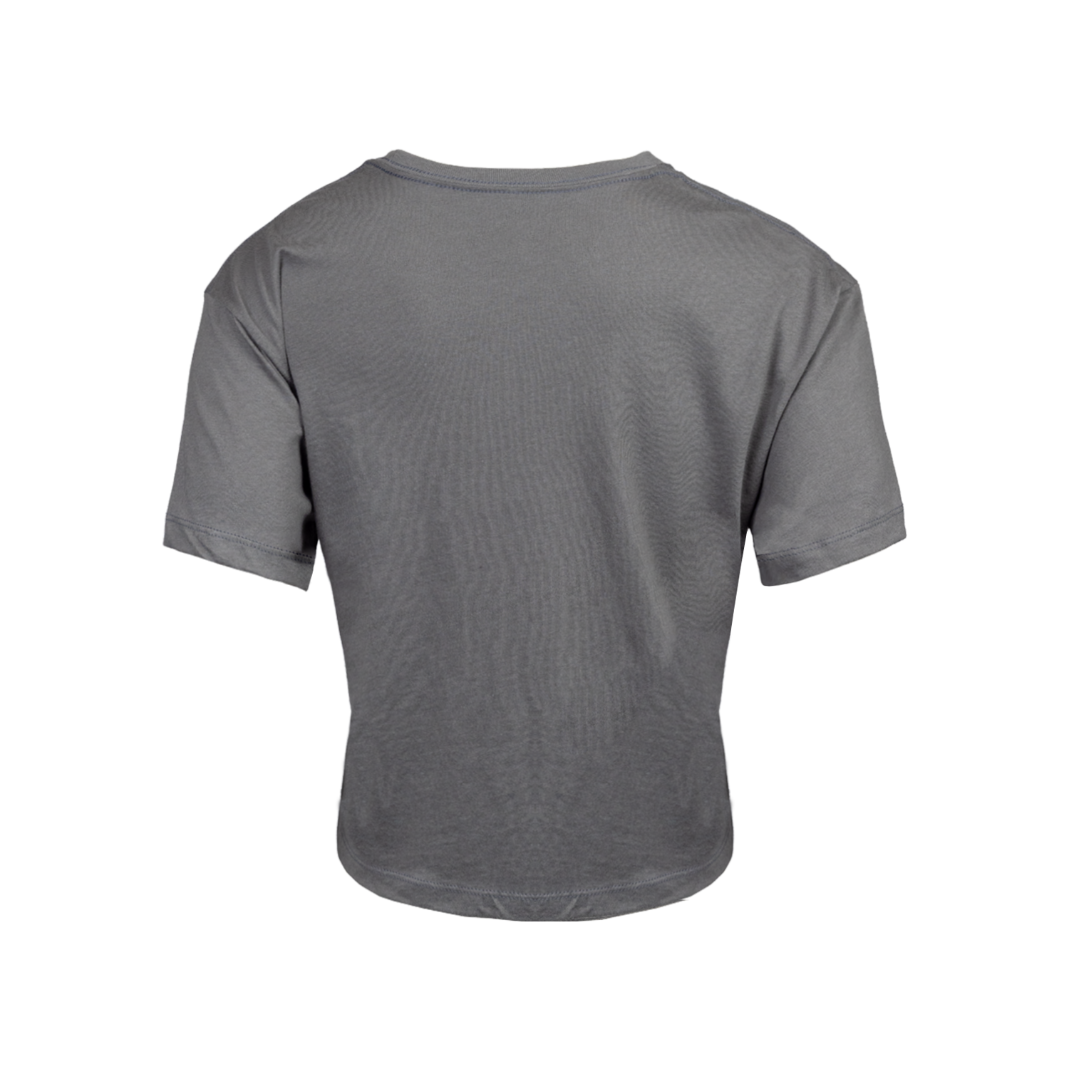 Rear view of dark grey crop tee