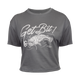 Dark grey crop tee with "GET BIT" fish logo on front