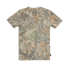 Camouflage-patterned t-shirt on a white background