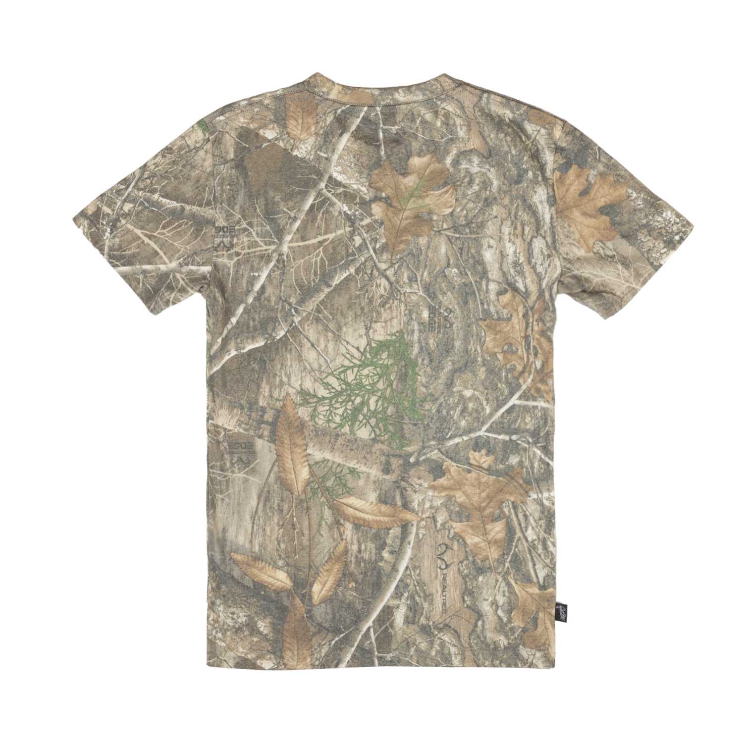Camouflage-patterned t-shirt on a white background
