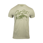Light olive shirt with "GET BIT!" logo on front