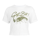 White Crop tee with "GET BIT" fish logo on front