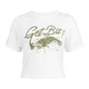 White Crop tee with "GET BIT" fish logo on front