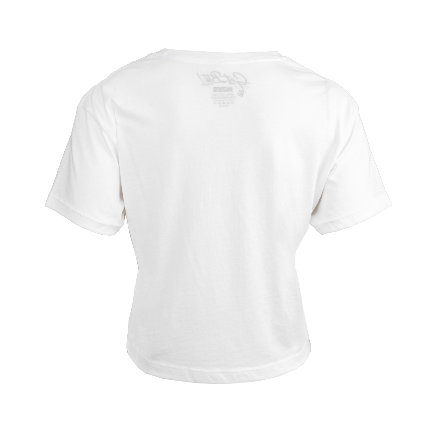 Rear view of white crop tee