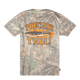 A short-sleeve t-shirt with an all-over Realtree camouflage pattern, featuring a large orange and yellow graphic on the back with a fish and the text 'PRECIATE Y'ALL! Get Bit!