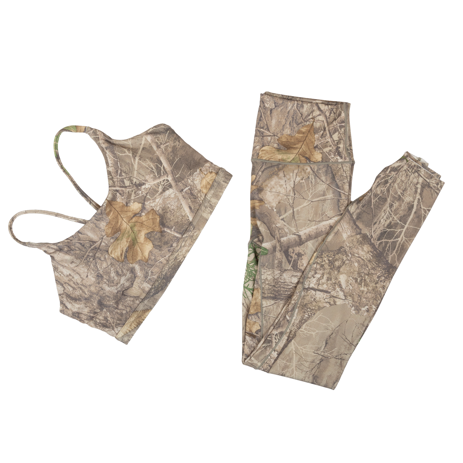 Camo sports bra and leggings side by side
