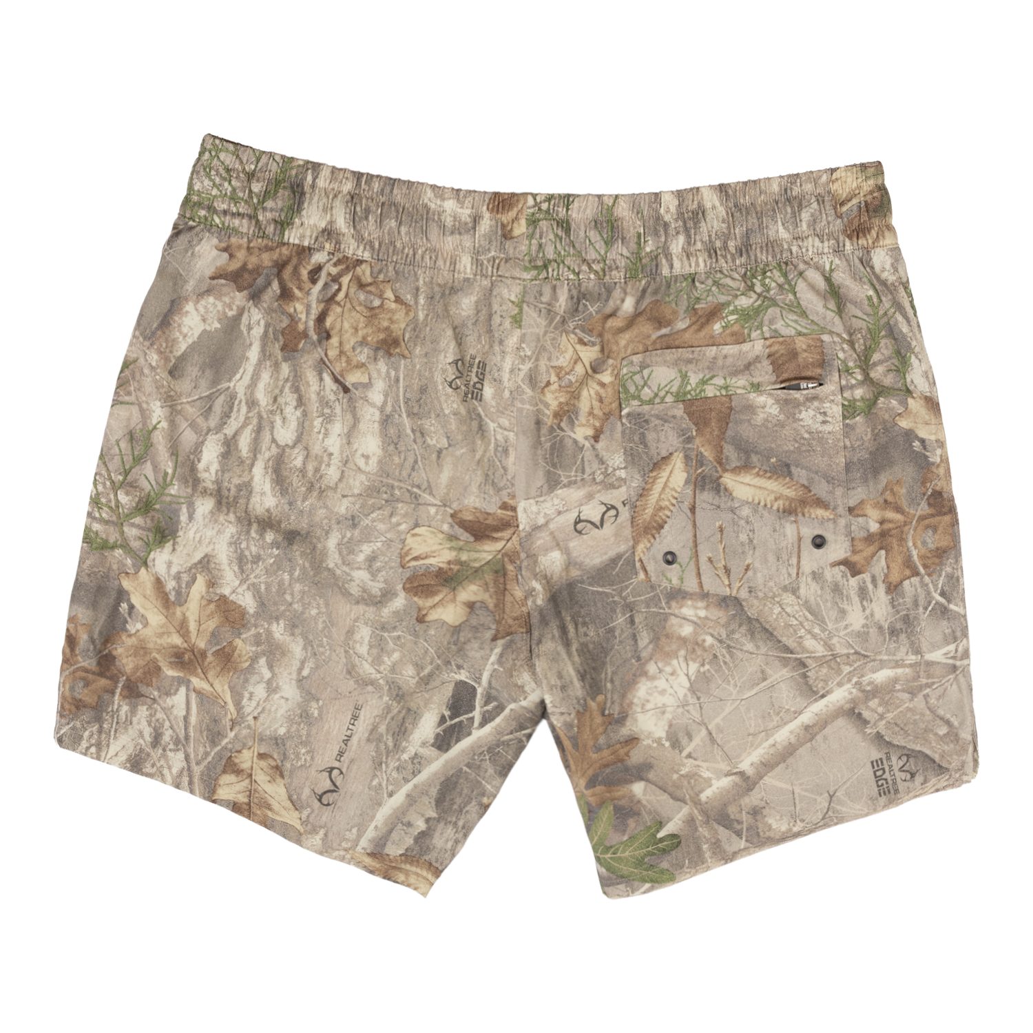 rear view of camo swim trunks
