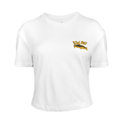 White crop tee with fish and "GET BIT!" text on left chest